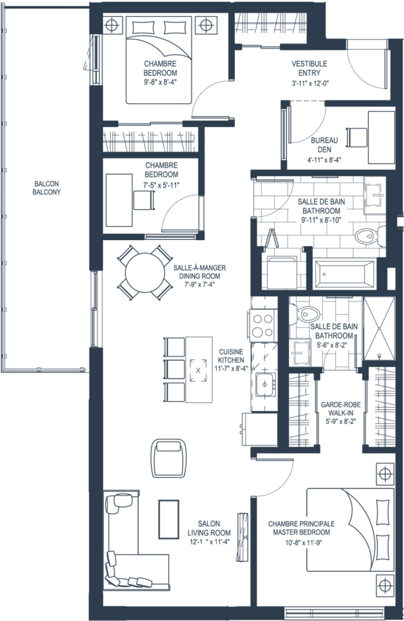 3 Bed 2 Bath Floorplan at Château golf, Gatineau, QC