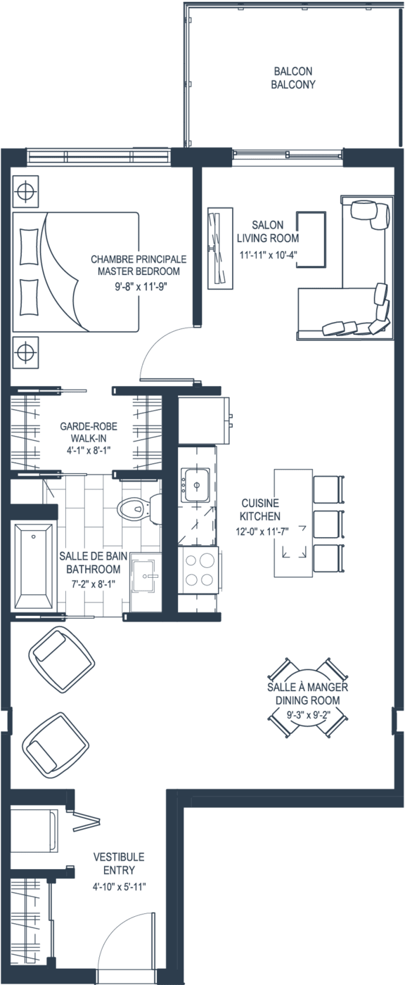 1 Bed 1 Bath Floorplan C at Château golf, Gatineau, J9H 0M9