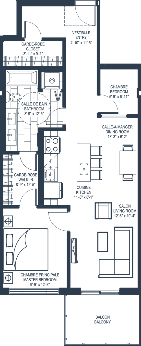2 Bed 1 Bath Floorplan at Château golf, Quebec, J9H 0M9?