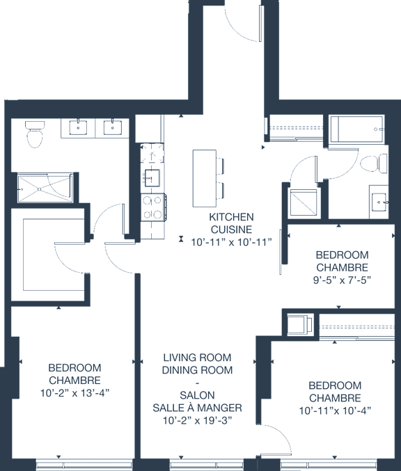 3D floor plan layout with room dimensions at 929 Richmond Apartments, Ottawa, ON