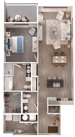Floor Plan  A series of images showing a top-down view of a small apartment layout.