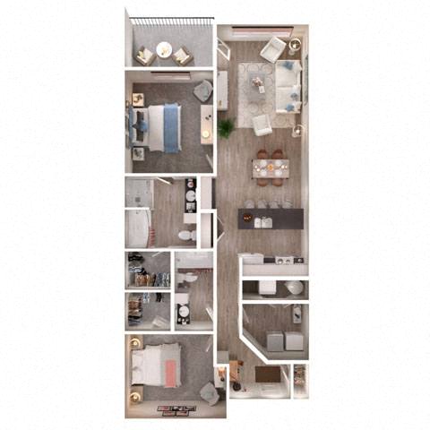 A series of images showing different layouts of a small apartment.