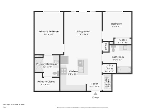 A floor plan of a one bedroom apartment.