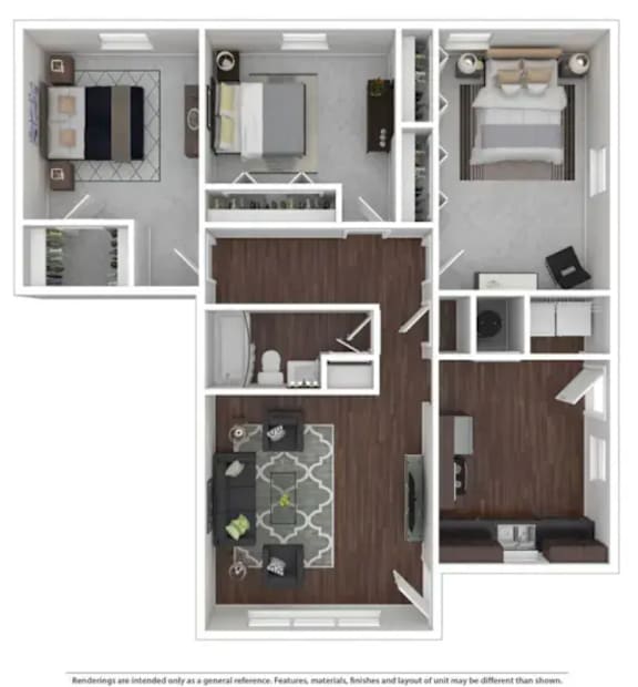 Floor Plan  3 bedroom 1 bath B at Stonebrook of Franklin Apartments, Indiana, 46131