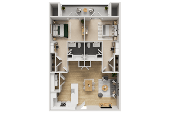 A detailed floor plan of a two-story residential apartment.