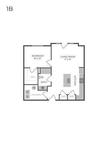 The Maple 2D floor plan of a one bedroom apartment.