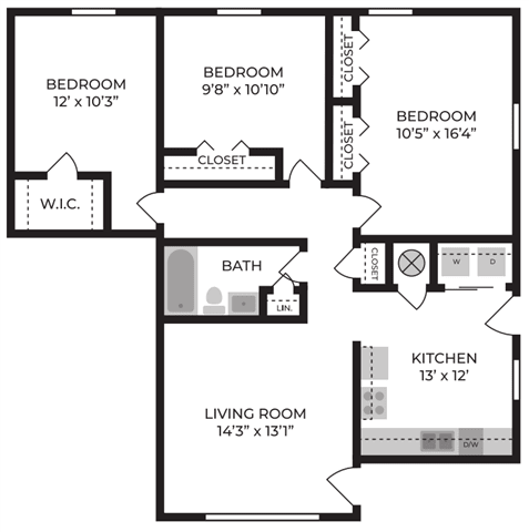 3 bedroom 1 bath A at Stonebrook of Franklin Apartments, Franklin, IN