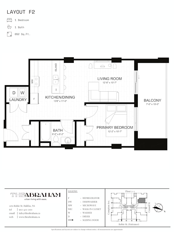 A black and white image of a floor plan for a one bedroom, one bathroom apartment.