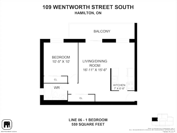 A black and white image of a floor plan for a property at 109 Wentworth Street South, Hamilton, ON.