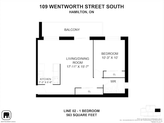 A black and white image of a floor plan for a property at 109 Wentworth Street South, Hamilton, ON.