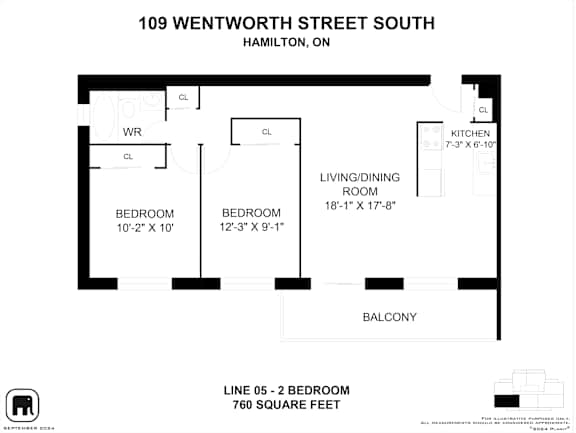 A black and white image of a floor plan for a property located at 109 Wentworth Street South, Hamilton, ON.