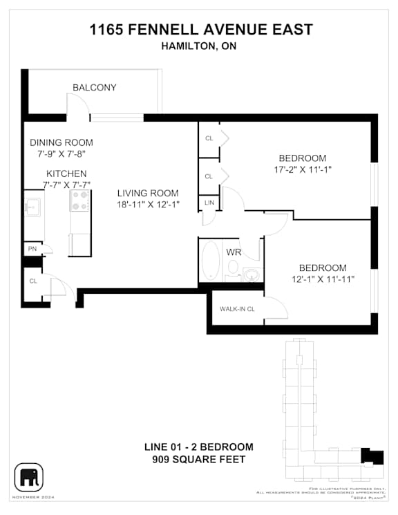 A black and white image of a floor plan for a two bedroom apartment.