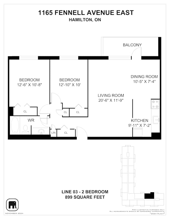 A floor plan for a home at 1165 Fennell Avenue East in Hamilton, Ontario.