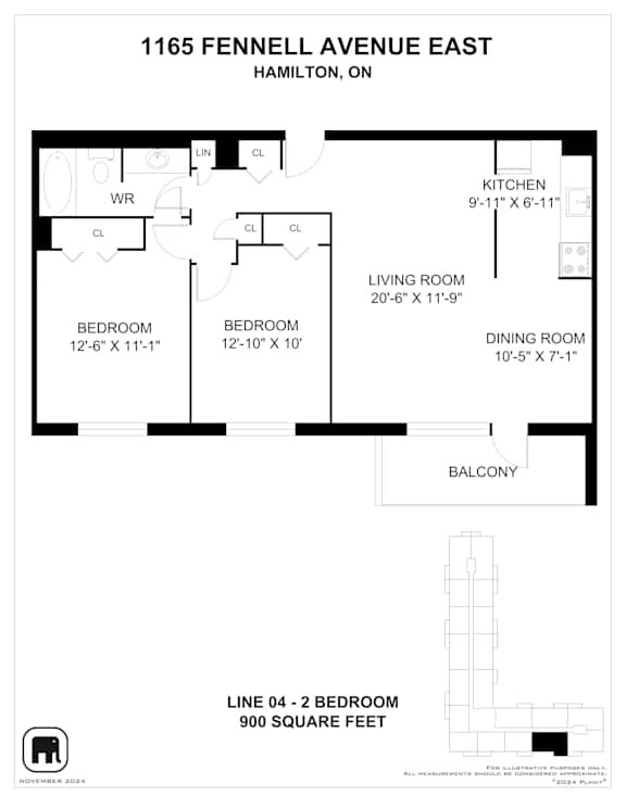 A black and white image of a floor plan for a two bedroom apartment.