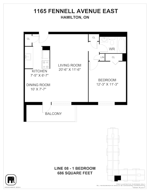A floor plan for a home at 1165 Fennell Avenue East in Hamilton, Ontario.