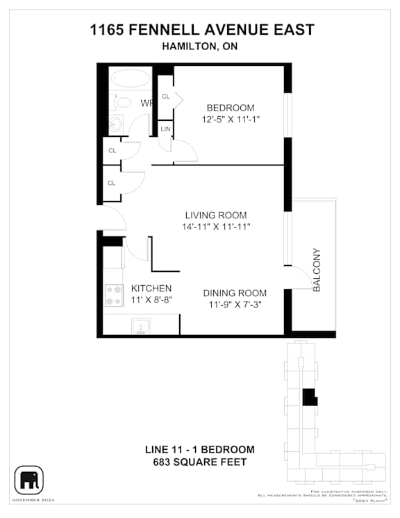 A floor plan for a home at 1165 Fennell Avenue East in Hamilton, Ontario.