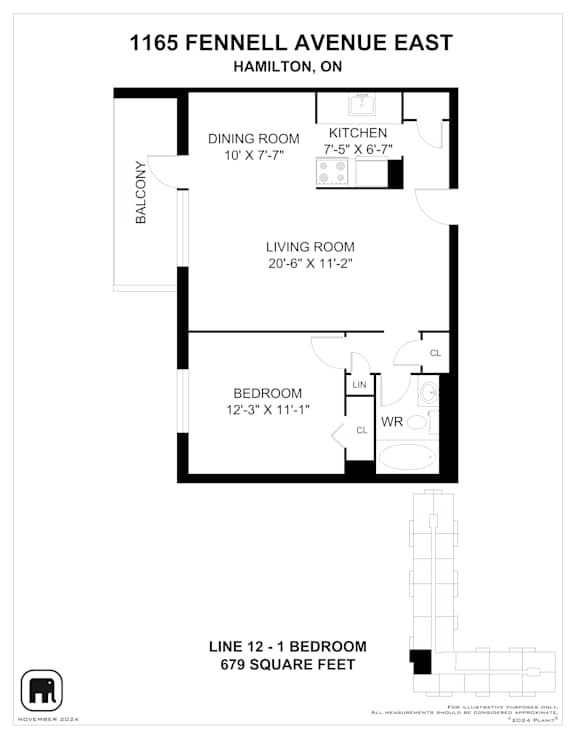 A floor plan for a home at 1165 Fennell Avenue East in Hamilton, Ontario.