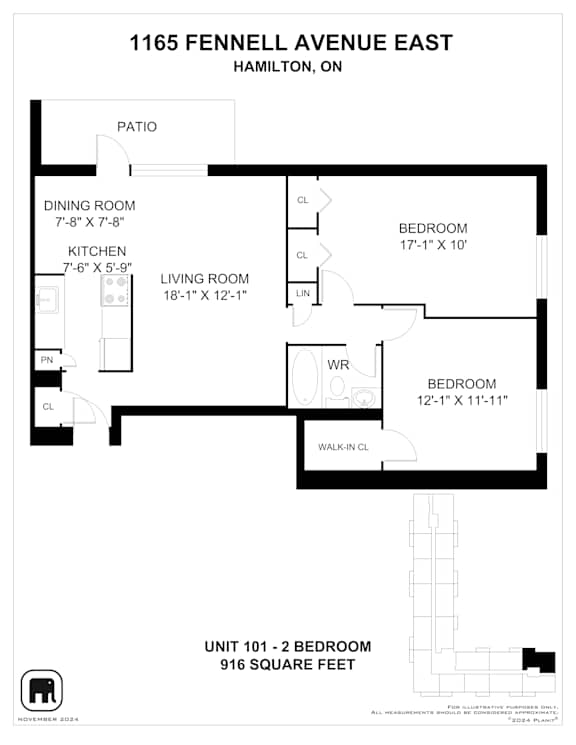 A black and white image of a floor plan for a two bedroom apartment.