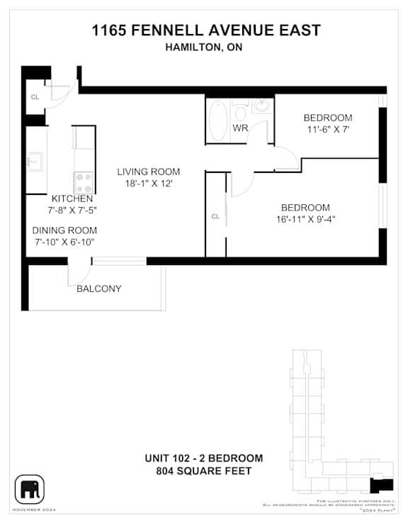 A black and white image of a floor plan for a two bedroom apartment.