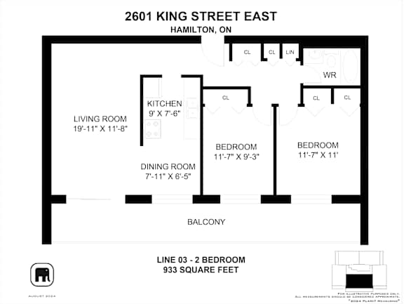 A floor plan for a property at 2601 King Street East in Hamilton, Ontario, Canada.