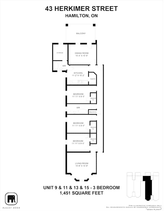 A floor plan for a 1,451 square foot home with 9 units.