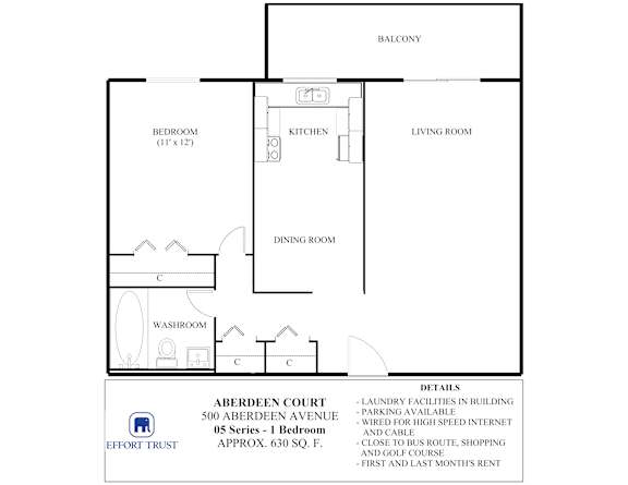 A floor plan for a 500 Aberdeen Avenue apartment.