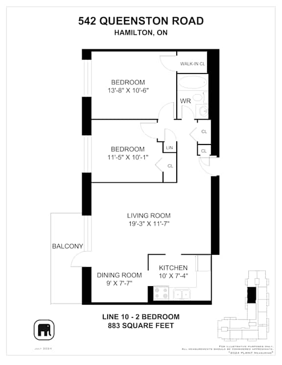 A floor plan for a home at 542 Queenston Road in Hamilton, Ontario.