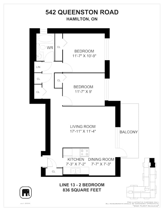 A floor plan for a home at 542 Queenston Road in Hamilton, Ontario.