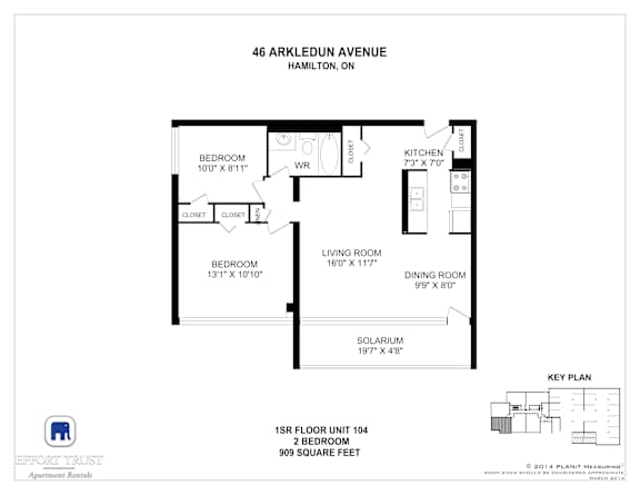 A floor plan for a 1 bedroom apartment at 46 Arkle