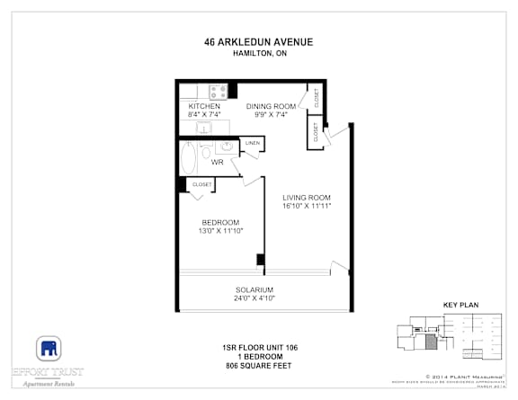 A floor plan for a 1 bedroom apartment at 46 Arkle