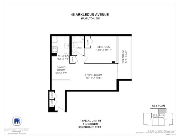 A floor plan for a 1 bedroom apartment at 46 Arkle