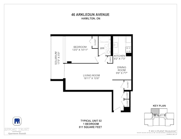 A floor plan for a 1 bedroom apartment at 46 Arkle