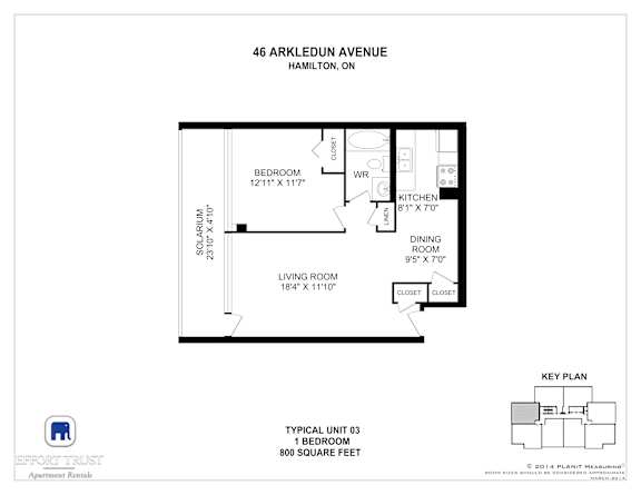 A floor plan for a 1 bedroom apartment at 46 Arkle
