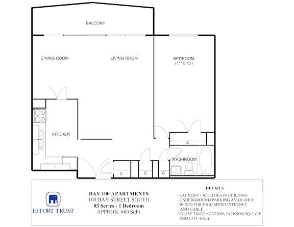 A floor plan of apartment layout with details.