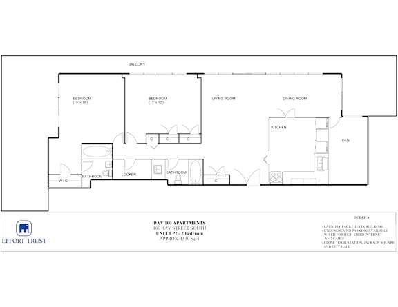 A floor plan of apartment units at Bay 100 Apartments.