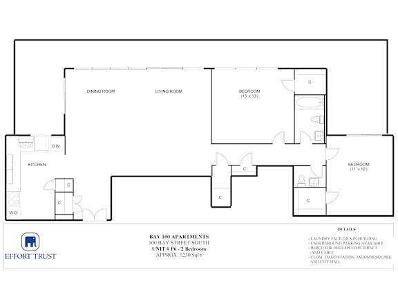 A floor plan of a Bay 100 Apartments unit.