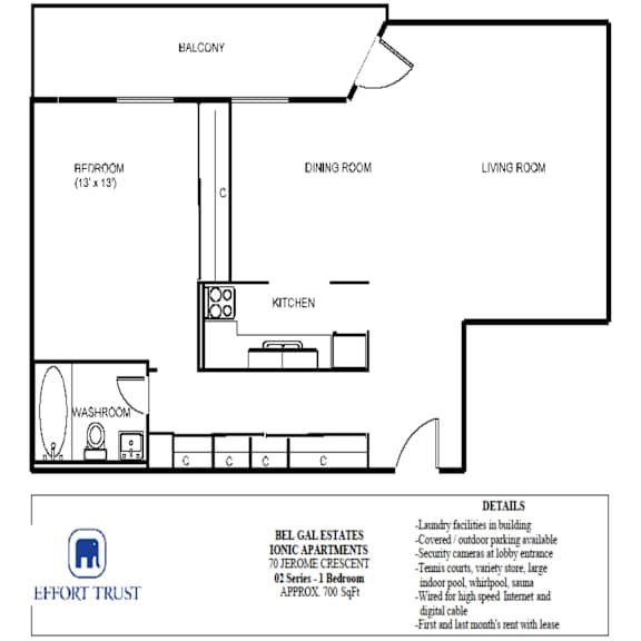 A floor plan of a residence with a living room, dining room, kitchen, and bathroom.
