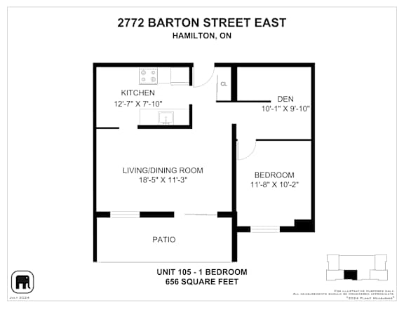 A floor plan for a unit at 2772 Barton Street East in Hamilton, Ontario.