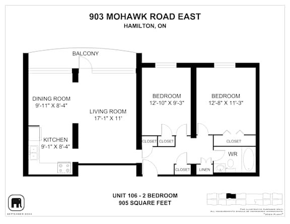 A floor plan for a unit at 903 Mohawk Road East in Hamilton, ON.