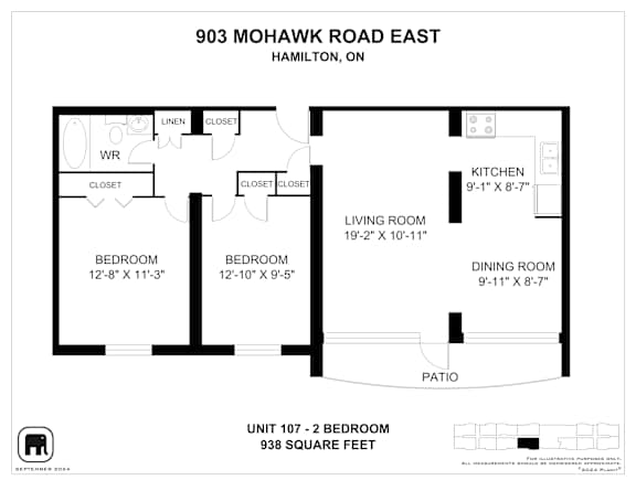 A floor plan for a unit at 903 Mohawk Road East in Hamilton, Ontario.