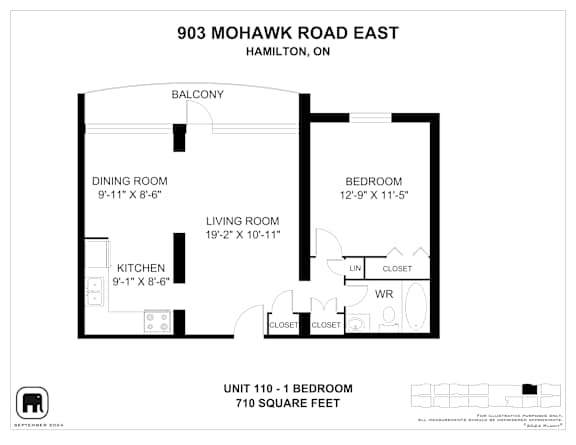A floor plan for a unit at 903 Mohawk Road East in Hamilton, Ontario.