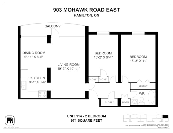 A floor plan for a unit at 903 Mohawk Road East in Hamilton, ON.