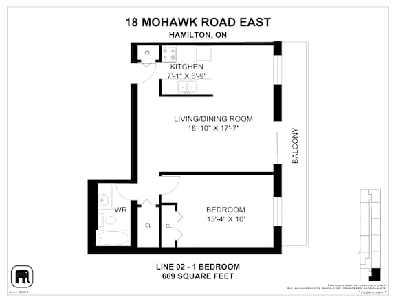 A floor plan for a home at 18 Mohawk Road East in Hamilton, Ontario, Canada.