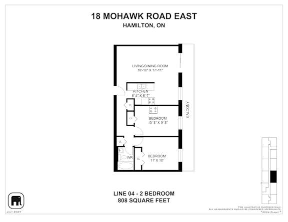 A floor plan for a property at 18 Mohawk Road East in Hamilton, Ontario, Canada.