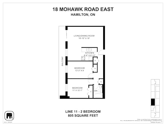 A floor plan for a home at 18 Mohawk Road East in Hamilton, ON.