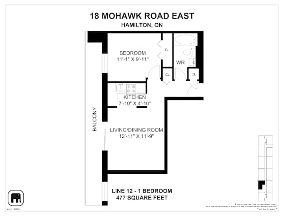 A floor plan for a home at 18 Mohawk Road East in Hamilton, Ontario.