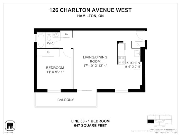A black and white image of a floor plan for a property at 126 Charlton Avenue West, Hamilton, ON.