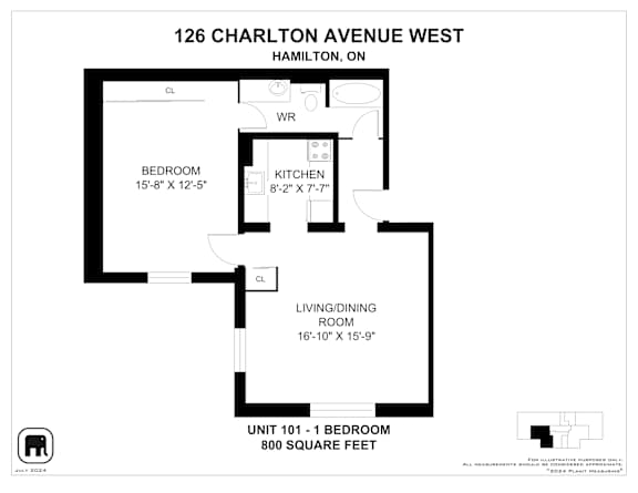 A floor plan for a unit at 126 Charlton Avenue West in Hamilton, ON.