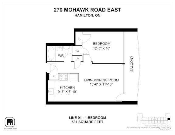 A floor plan for a property at 270 Mohawk Road East in Hamilton, Ontario.