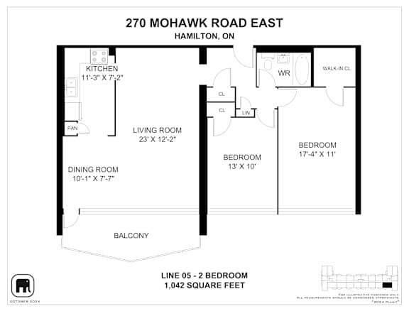 A floor plan for a home at 270 Mohawk Road East in Hamilton, Ontario, Canada.